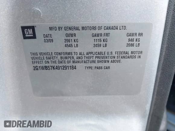 2009 Chevrolet Impala LS с VIN 2G1WB57K491291184, выставлен на аукционе IAAI как лот 42657148 с пробегом 209 758 миль миль и . История ставок и продаж доступна на DreamBid. Изображение 9.