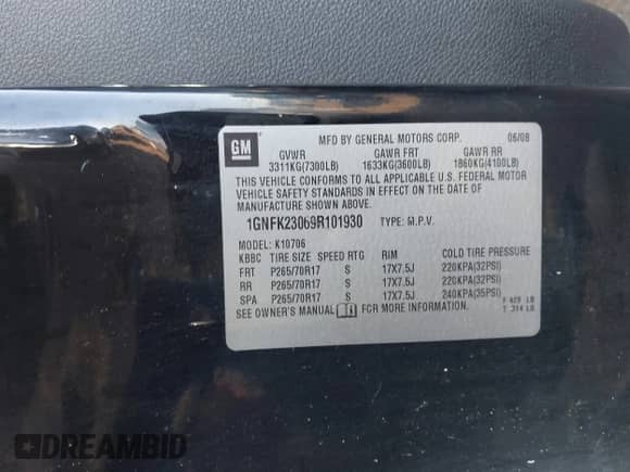 2009 Chevrolet Tahoe 2LT with VIN 1GNFK23069R101930, listed as a IAAI auction lot 43216988 with Not provided miles and . Bid and sale history available at DreamBid. Image 9.