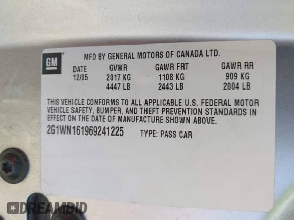 2006 Chevrolet Monte Carlo LTZ with VIN 2G1WN161969241225, listed as a IAAI auction lot 42677543 with 97,737 mi miles and . Bid and sale history available at DreamBid. Image 9.