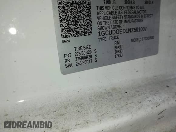 2022 Chevrolet Silverado 1500 LTZ с VIN 1GCUDGED1NZ501007, выставлен на аукционе IAAI как лот 41405669 с пробегом 81 930 миль миль и . История ставок и продаж доступна на DreamBid. Изображение 9.