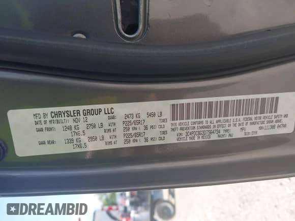 2013 Dodge Journey SXT with VIN 3C4PDCBG3DT564734, listed as a IAAI auction lot 43374423 with 167,829 mi miles and . Bid and sale history available at DreamBid. Image 9.