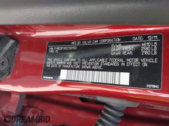 2012 Volvo S60 T5 с VIN YV1622FS0C2120103, выставлен на аукционе IAAI как лот 43214819 с пробегом 104 685 миль миль и . История ставок и продаж доступна на DreamBid. Изображение 9.