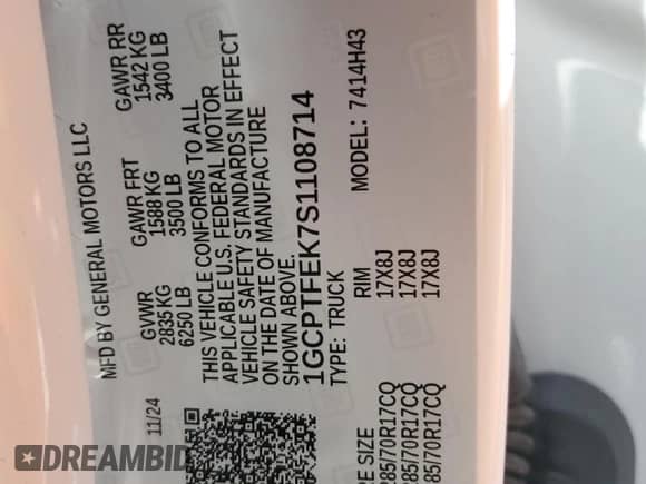 2025 Chevrolet Colorado 4WD ZR2 с VIN 1GCPTFEK7S1108714, выставлен на аукционе Copart как лот 81819765 с пробегом Не указан миль и Списание • Salvage title. История ставок и продаж доступна на DreamBid. Изображение 12.