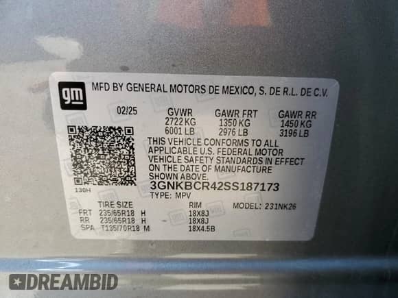2025 Chevrolet Blazer LT with VIN 3GNKBCR42SS187173, listed as a Copart auction lot 81434855 with 14,797 mi miles and Clean title. Bid and sale history available at DreamBid. Image 14.