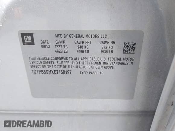 2014 Chevrolet Cruze LS with VIN 1G1PB5SHXE7158197, listed as a IAAI auction lot 42496148 with 248,086 mi miles and . Bid and sale history available at DreamBid. Image 9.