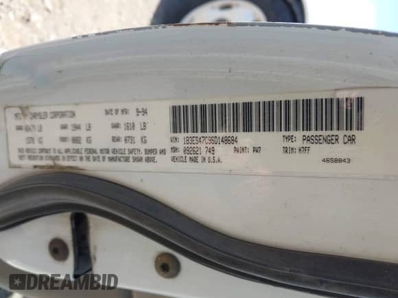 1995 Dodge Neon Competition с VIN 1B3ES47C9SD148684, выставлен на аукционе IAAI как лот 42293887 с пробегом 216 692 миль миль и . История ставок и продаж доступна на DreamBid. Изображение 9.