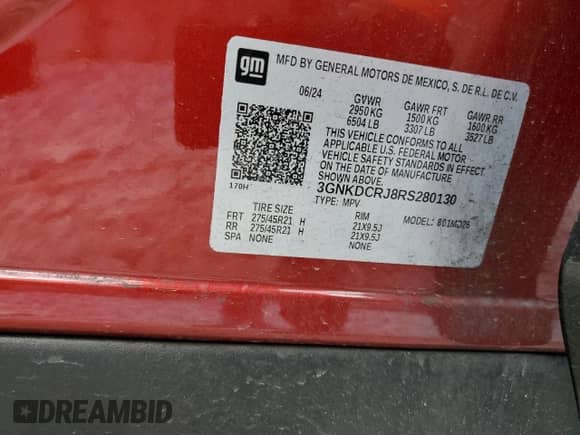 2024 Chevrolet Blazer EV eAWD RS with VIN 3GNKDCRJ8RS280130, listed as a Copart auction lot 43396105 with 5,321 mi miles and Salvage title. Bid and sale history available at DreamBid. Image 16.