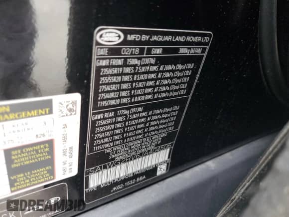 2018 Land Rover Range Rover Sport SE with VIN SALWG2RV6JA404506, listed as a Copart auction lot 60929005 with 61,261 mi miles and Clean title. Bid and sale history available at DreamBid. Image 13.