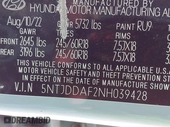 2022 Hyundai Santa Cruz SEL Premium с VIN 5NTJDDAF2NH039428, выставлен на аукционе IAAI как лот 43151690 с пробегом 27 984 миль миль и . История ставок и продаж доступна на DreamBid. Изображение 9.