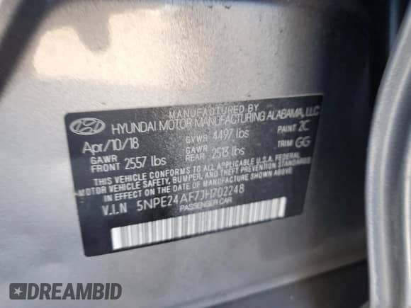 2018 Hyundai Sonata SE with VIN 5NPE24AF7JH702248, listed as a Copart auction lot 87008745 with 118,562 mi miles and Salvage title. Bid and sale history available at DreamBid. Image 13.