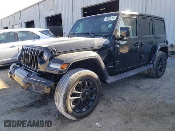 2021 Jeep Wrangler Unlimited Sahara High Altitude with VIN 1C4HJXEG6MW755185, listed as a Copart auction lot 83619754 with 36,330 mi miles and Salvage title. Bid and sale history available at DreamBid. Image 1.