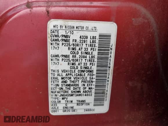 2010 Nissan Rogue SL с VIN JN8AS5MT3AW014803, выставлен на аукционе Copart как лот 71800955 с пробегом 128 048 миль миль и Чистый • Clean title. История ставок и продаж доступна на DreamBid. Изображение 13.