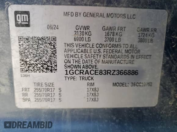2024 Chevrolet Silverado 1500 с VIN 1GCRACE83RZ366886, выставлен на аукционе Copart как лот 42743435 с пробегом Не указан миль и Списание • Salvage title. История ставок и продаж доступна на DreamBid. Изображение 12.