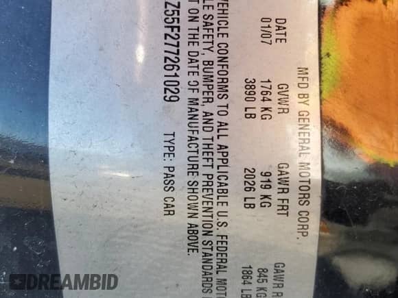 2007 Chevrolet Cobalt LTZ z VIN 1G1AZ55F277261029, wystawiony jako Copart lot #42567335 z przebiegiem 174 033 mil mil oraz Czysty tytuł • Clean title. Historia ofert i sprzedaży dostępna na DreamBid. Obrazek 12.