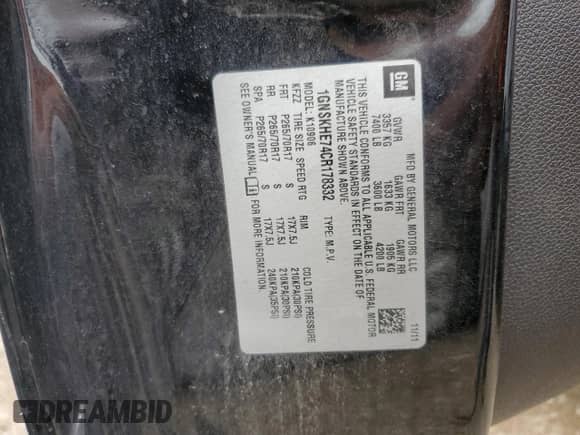 2012 Chevrolet Suburban LS with VIN 1GNSKHE74CR178332, listed as a Copart auction lot 69518985 with 186,736 mi miles and Clean title. Bid and sale history available at DreamBid. Image 13.