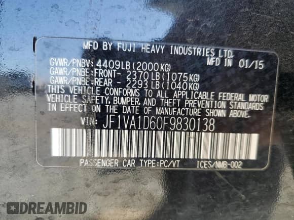 2015 Subaru WRX Premium with VIN JF1VA1D60F9830138, listed as a Copart auction lot 80926585 with 127,222 mi miles and Salvage title. Bid and sale history available at DreamBid. Image 13.