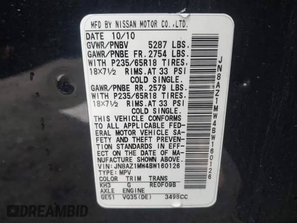 2011 Nissan Murano S z VIN JN8AZ1MW4BW160126, wystawiony jako IAAI lot #42032136 z przebiegiem 138 372 mil mil oraz . Historia ofert i sprzedaży dostępna na DreamBid. Obrazek 9.