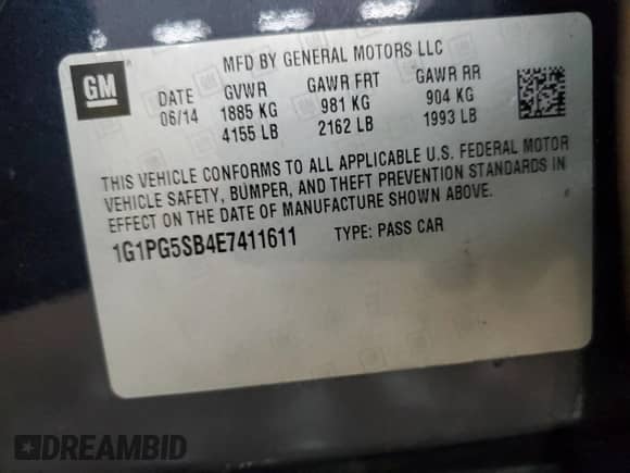 2014 Chevrolet Cruze LTZ with VIN 1G1PG5SB4E7411611, listed as a Copart auction lot 71350025 with 120,634 mi miles and Clean title. Bid and sale history available at DreamBid. Image 12.
