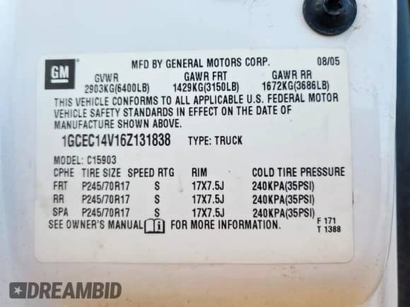 2006 Chevrolet Silverado 1500 Work Truck с VIN 1GCEC14V16Z131838, выставлен на аукционе Copart как лот 66476655 с пробегом 140 711 миль миль и Списание • Salvage title. История ставок и продаж доступна на DreamBid. Изображение 12.