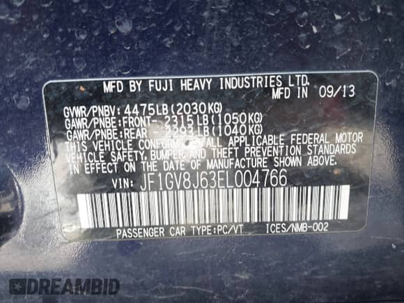 2014 Subaru WRX WRX STI z VIN JF1GV8J63EL004766, wystawiony jako IAAI lot #42388417 z przebiegiem 70 407 mil mil oraz . Historia ofert i sprzedaży dostępna na DreamBid. Obrazek 9.