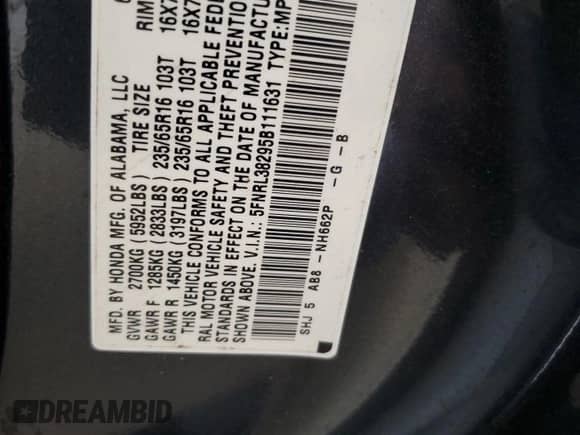 2005 Honda Odyssey LX with VIN 5FNRL38295B111631, listed as a Copart auction lot 67017355 with 238,272 mi miles and Clean title. Bid and sale history available at DreamBid. Image 13.