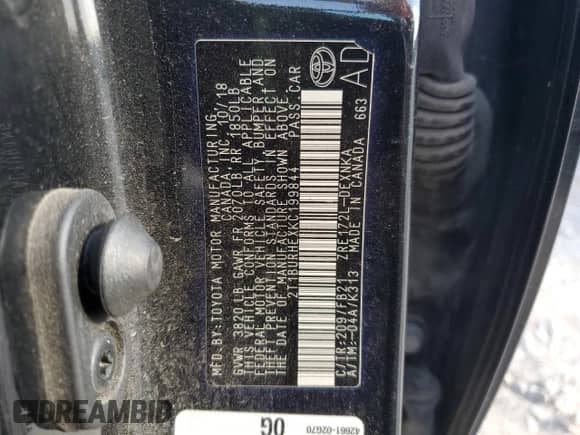 2019 Toyota Corolla LE с VIN 2T1BURHEXKC199844, выставлен на аукционе Copart как лот 85198325 с пробегом 99 910 миль миль и Списание • Salvage title. История ставок и продаж доступна на DreamBid. Изображение 12.