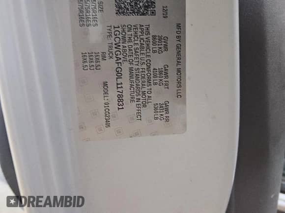 2020 Chevrolet Express Cargo with VIN 1GCWGAFG0L1178831, listed as a Copart auction lot 62545515 with 103,007 mi miles and Clean title. Bid and sale history available at DreamBid. Image 13.
