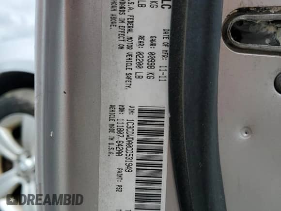 2012 Dodge Caliber SXT с VIN 1C3CDWDA0CD531949, выставлен на аукционе Copart как лот 73836284 с пробегом 132 494 миль миль и Списание • Salvage title. История ставок и продаж доступна на DreamBid. Изображение 13.