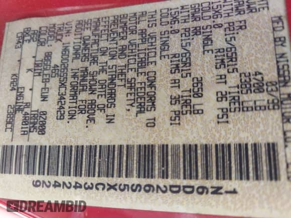 1999 Nissan Frontier XE with VIN 1N6DD26S5XC342429, listed as a IAAI auction lot 42431193 with 400,533 mi miles and . Bid and sale history available at DreamBid. Image 9.