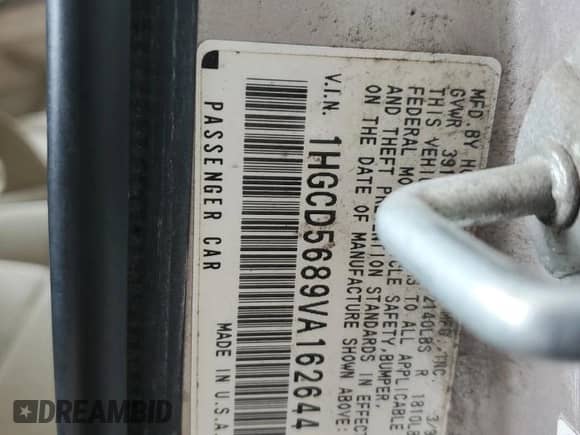 1997 Honda Accord Value с VIN 1HGCD5689VA162644, выставлен на аукционе Copart как лот 64222835 с пробегом 173 778 миль миль и Списание • Salvage title. История ставок и продаж доступна на DreamBid. Изображение 13.