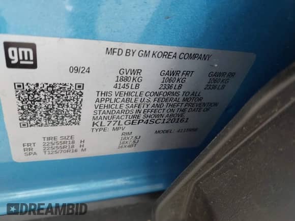 2025 Chevrolet Trax 1RS с VIN KL77LGEP4SC120161, выставлен на аукционе IAAI как лот 42230571 с пробегом 3 170 миль миль и . История ставок и продаж доступна на DreamBid. Изображение 9.