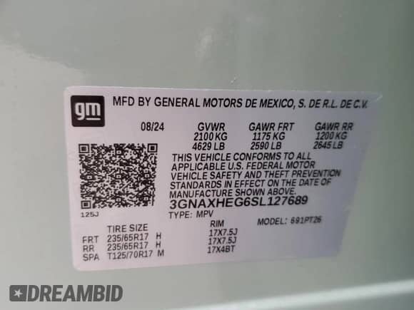 2025 Chevrolet Equinox FWD LT с VIN 3GNAXHEG6SL127689, выставлен на аукционе Copart как лот 44116865 с пробегом 611 миль миль и Списание • Salvage title. История ставок и продаж доступна на DreamBid. Изображение 15.