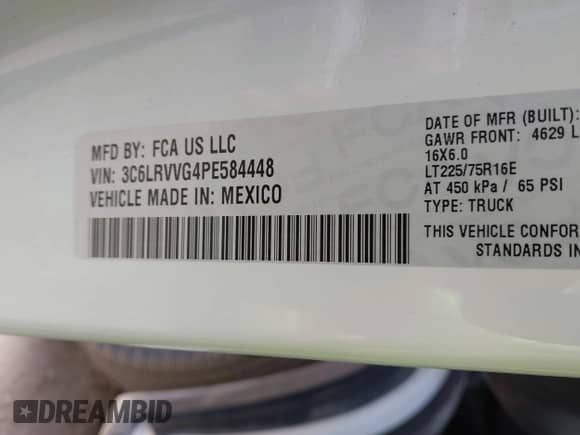 2023 Ram ProMaster Cargo z VIN 3C6LRVVG4PE584448, wystawiony jako IAAI lot #41582170 z przebiegiem 87 666 mil mil oraz . Historia ofert i sprzedaży dostępna na DreamBid. Obrazek 5.