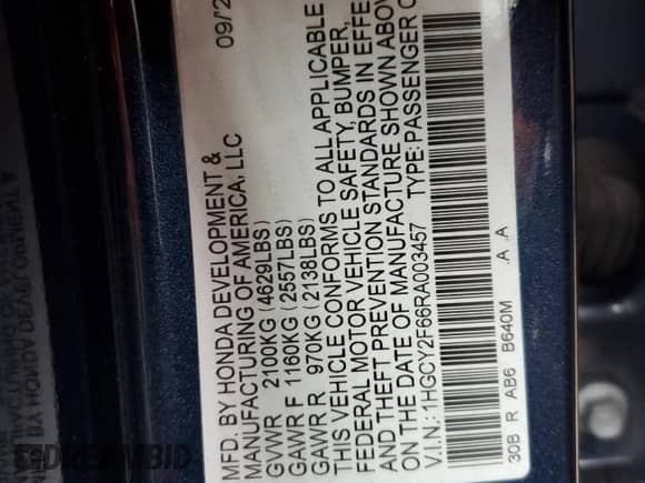 2024 Honda Accord EX-L with VIN 1HGCY2F66RA003457, listed as a Copart auction lot 86632385 with 40,106 mi miles and Salvage title. Bid and sale history available at DreamBid. Image 13.