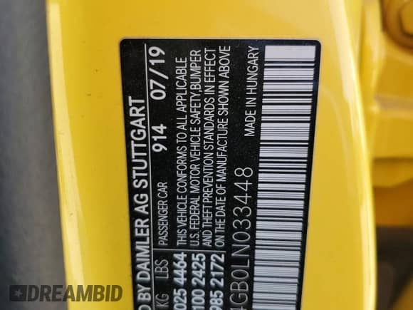 2020 Mercedes-Benz CLA 250 с VIN WDD5J4GB0LN033448, выставлен на аукционе Copart как лот 69074225 с пробегом 67 132 миль миль и Списание • Salvage title. История ставок и продаж доступна на DreamBid. Изображение 12.