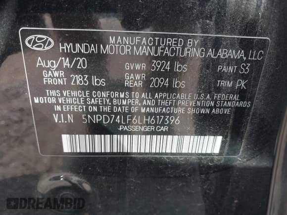2020 Hyundai Elantra SE с VIN 5NPD74LF6LH617396, выставлен на аукционе IAAI как лот 43114698 с пробегом 38 607 миль миль и . История ставок и продаж доступна на DreamBid. Изображение 9.