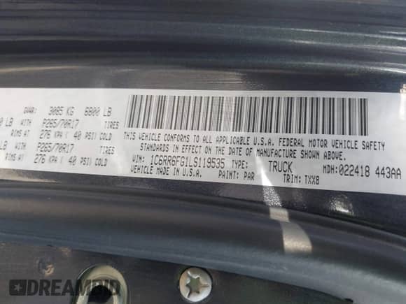 2020 Ram 1500 Tradesman z VIN 1C6RR6FG1LS119535, wystawiony jako IAAI lot #42530456 z przebiegiem 87 834 mil mil oraz . Historia ofert i sprzedaży dostępna na DreamBid. Obrazek 9.