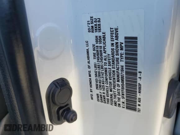 2021 Honda Pilot EX-L с VIN 5FNYF6H54MB071844, выставлен на аукционе Copart как лот 82237705 с пробегом 74 529 миль миль и Списание • Salvage title. История ставок и продаж доступна на DreamBid. Изображение 14.