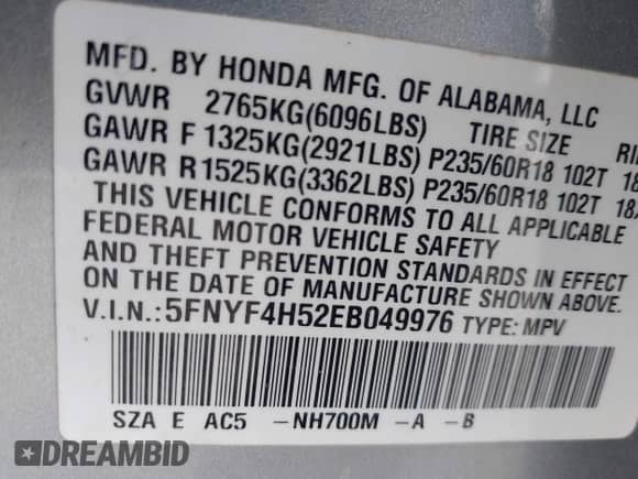 2014 Honda Pilot EX-L z VIN 5FNYF4H52EB049976, wystawiony jako IAAI lot #42957223 z przebiegiem 201 957 mil mil oraz . Historia ofert i sprzedaży dostępna na DreamBid. Obrazek 9.