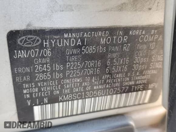 2006 Hyundai Santa Fe GLS с VIN KM8SC13D56U107577, выставлен на аукционе Copart как лот 85522004 с пробегом 115 137 миль миль и Чистый • Clean title. История ставок и продаж доступна на DreamBid. Изображение 13.