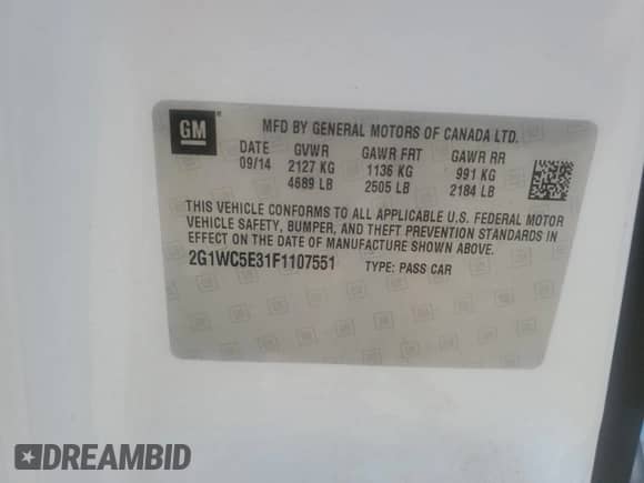 2015 Chevrolet Impala LTZ z VIN 2G1WC5E31F1107551, wystawiony jako Copart lot #68894595 z przebiegiem 125 704 mil mil oraz Szkoda całkowita • Salvage title. Historia ofert i sprzedaży dostępna na DreamBid. Obrazek 12.