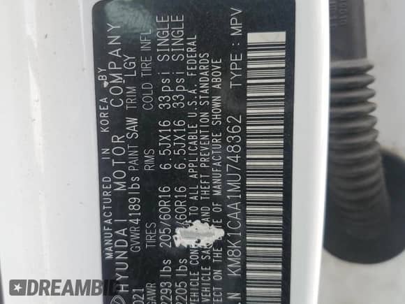 2021 Hyundai Kona SE с VIN KM8K1CAA1MU748362, выставлен на аукционе Copart как лот 65918385 с пробегом 106 268 миль миль и Списание • Salvage title. История ставок и продаж доступна на DreamBid. Изображение 13.