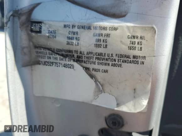 2005 Chevrolet Cavalier with VIN 1G1JC52F757148020, listed as a Copart auction lot 52108455 with 219,803 mi miles and Salvage title. Bid and sale history available at DreamBid. Image 15.