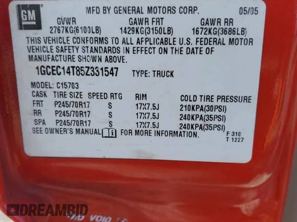 2005 Chevrolet Silverado 1500 z VIN 1GCEC14T85Z331547, wystawiony jako Copart lot #88921415 z przebiegiem 174 810 mil mil oraz Czysty tytuł • Clean title. Historia ofert i sprzedaży dostępna na DreamBid. Obrazek 14.