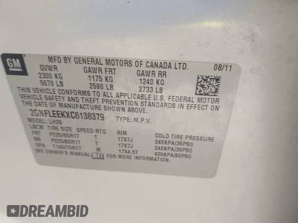 2012 Chevrolet Equinox 1LT z VIN 2GNFLEEKXC6138379, wystawiony jako IAAI lot #42280698 z przebiegiem 74 761 mil mil oraz . Historia ofert i sprzedaży dostępna na DreamBid. Obrazek 9.