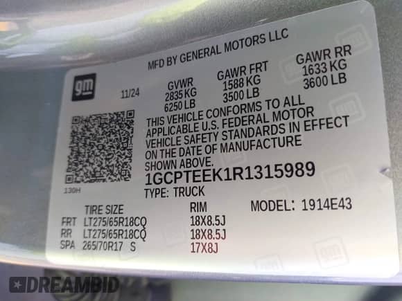 2024 Chevrolet Colorado 4WD Trail Boss с VIN 1GCPTEEK1R1315989, выставлен на аукционе IAAI как лот 42247613 с пробегом 11 800 миль миль и . История ставок и продаж доступна на DreamBid. Изображение 9.