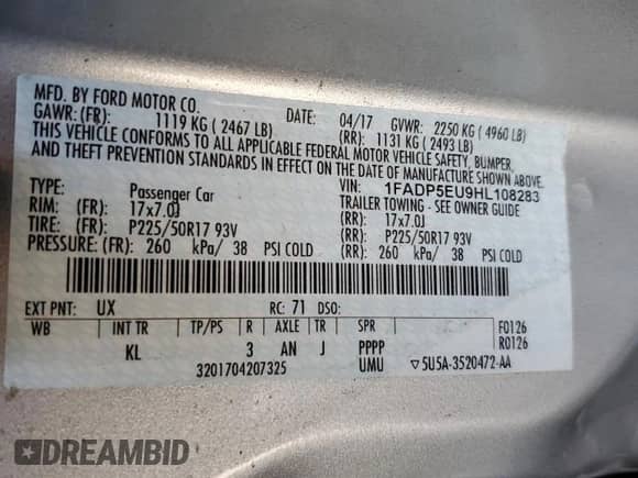 2017 Ford C-Max SE with VIN 1FADP5EU9HL108283, listed as a Copart auction lot 82118935 with 60,420 mi miles and Salvage title. Bid and sale history available at DreamBid. Image 12.