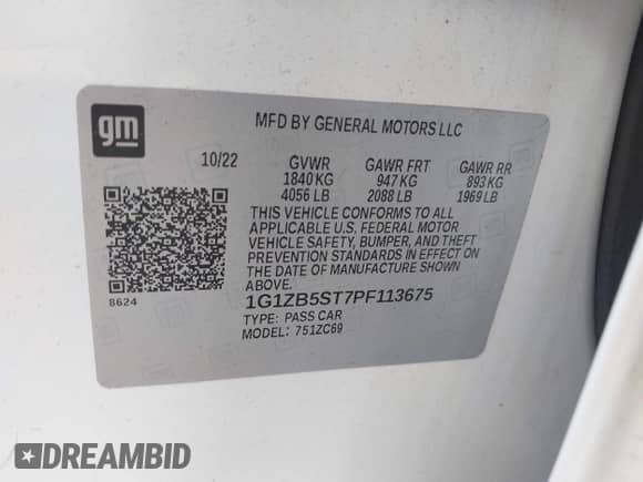 2023 Chevrolet Malibu LS with VIN 1G1ZB5ST7PF113675, listed as a IAAI auction lot 43031949 with 23,730 mi miles and . Bid and sale history available at DreamBid. Image 9.