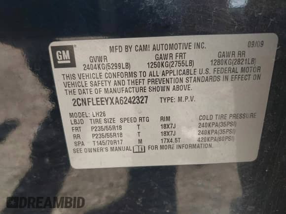 2010 Chevrolet Equinox 1LT z VIN 2CNFLEEYXA6242327, wystawiony jako IAAI lot #42282574 z przebiegiem 224 290 mil mil oraz . Historia ofert i sprzedaży dostępna na DreamBid. Obrazek 9.