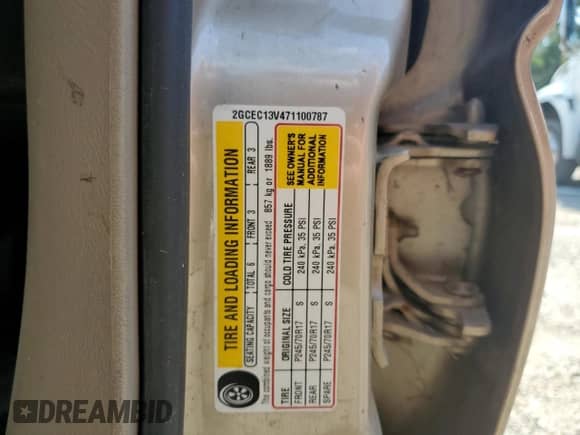 2007 Chevrolet Silverado 1500 LS with VIN 2GCEC13V471100787, listed as a Copart auction lot 72002725 with Not provided miles and Salvage title. Bid and sale history available at DreamBid. Image 12.